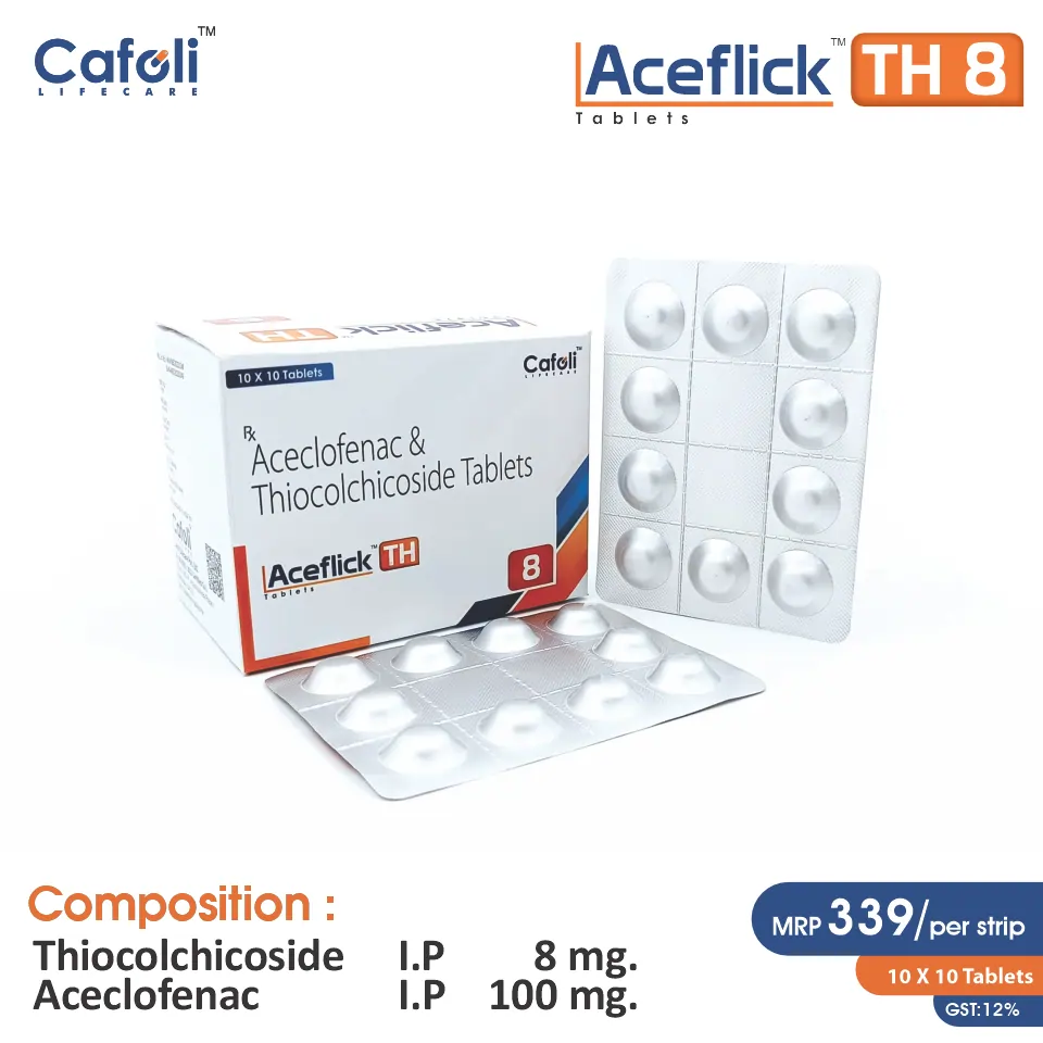 Aceclofenac 100mg + Thiocolchicoside 8mg at Best Price in PCD Pharma Franchise for Analgesic and Muscle Relaxants, Anti-inflammatory